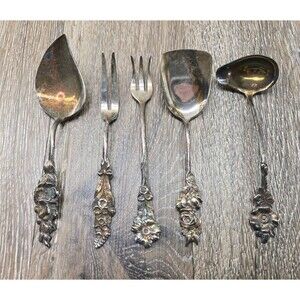 Reed And Barton Silver Plate Condiment Serving Set  5 Piece Complete Vintage